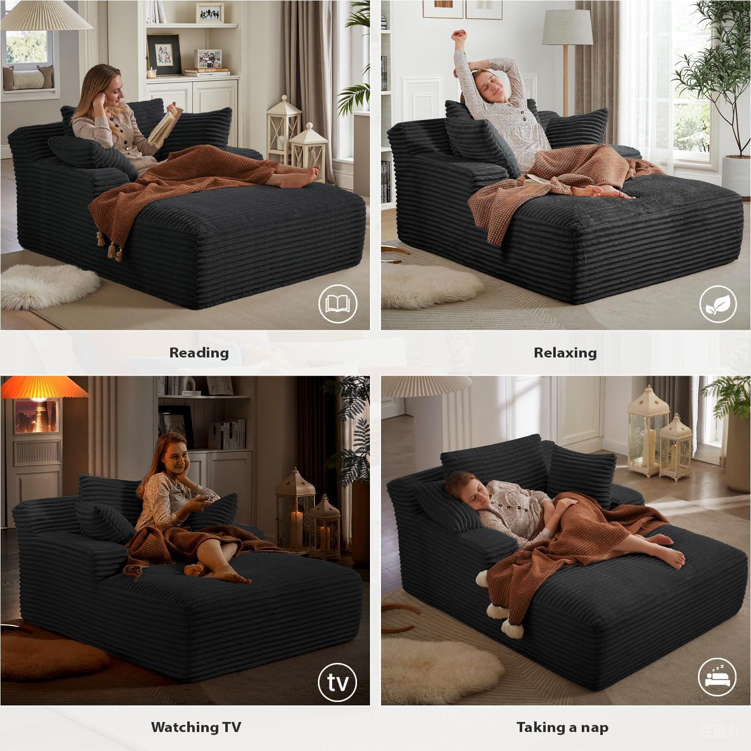 50-inch indoor recliner, oversized corduroy upholstered boneless sofa bed, deep sleeper sofa reading chair, cloud sofa, living room sofa wourant