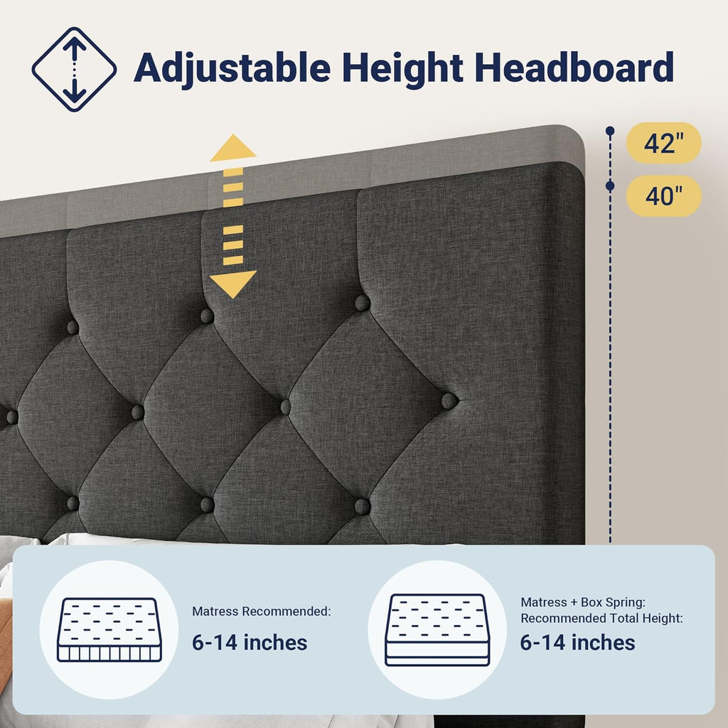 Allewie Upholstered Queen Size Platform Bed Frame with 4 Storage Drawers and Headboard wourant