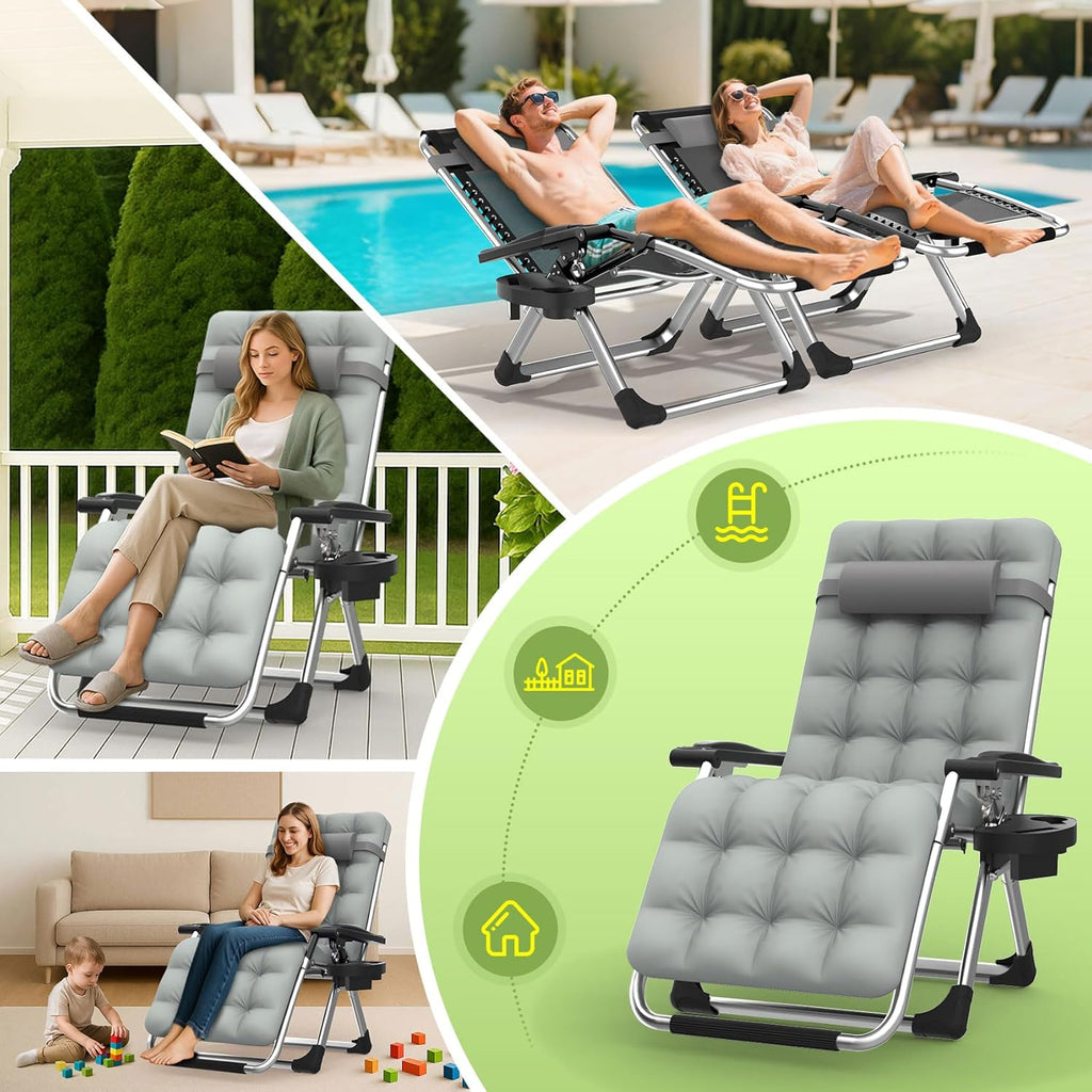 Indoor and outdoor patio chair folding lounge chair zero gravity chair with removable cushion camping lounge chair wourant