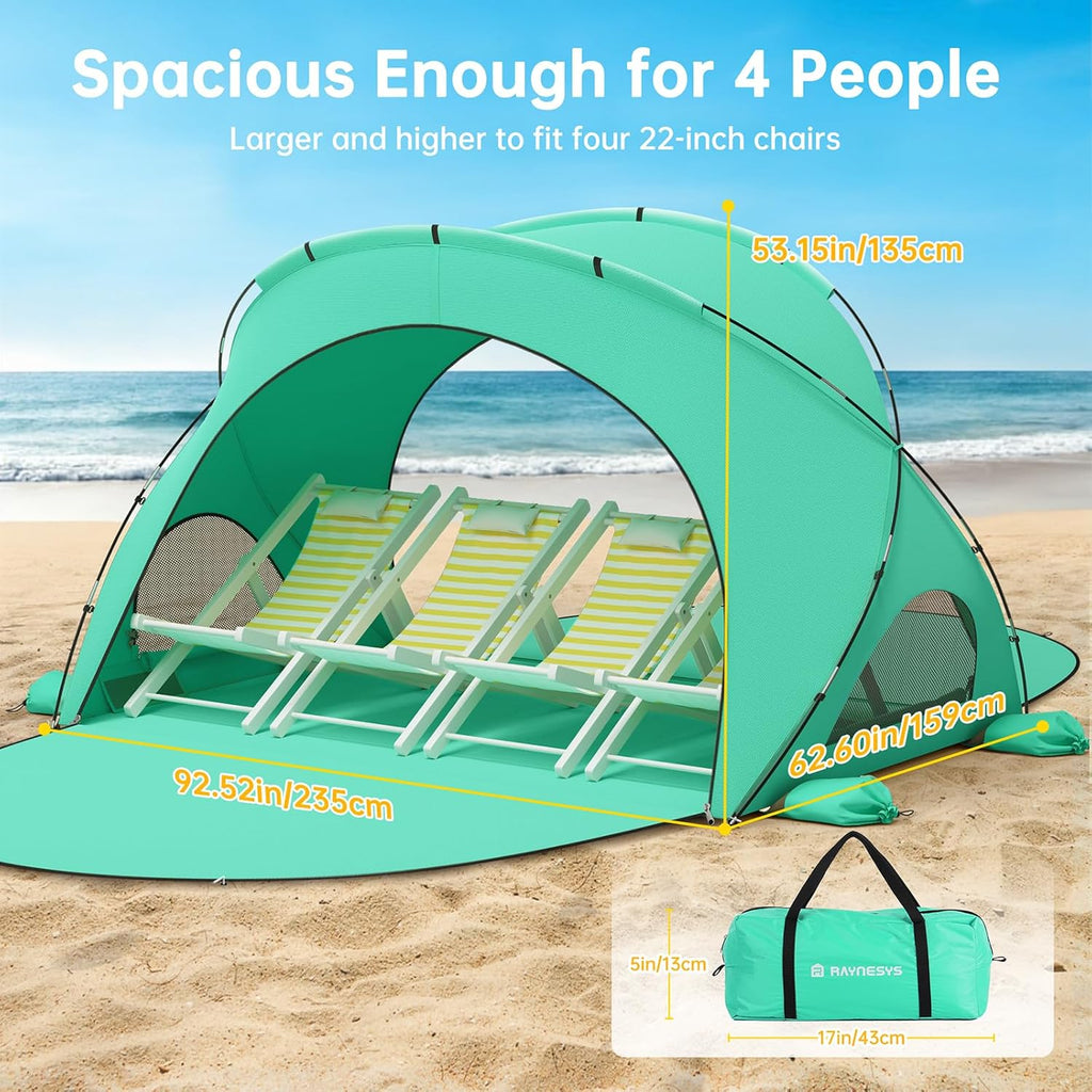 Beach Tent Sun Shelter, Beach Shade Tent with UPF50+ UV Protection, Beach Sun Shelter, Beach Shade with 2 Zippered Doors, Portable Beach Tent for Beach Camping Fishing wourant