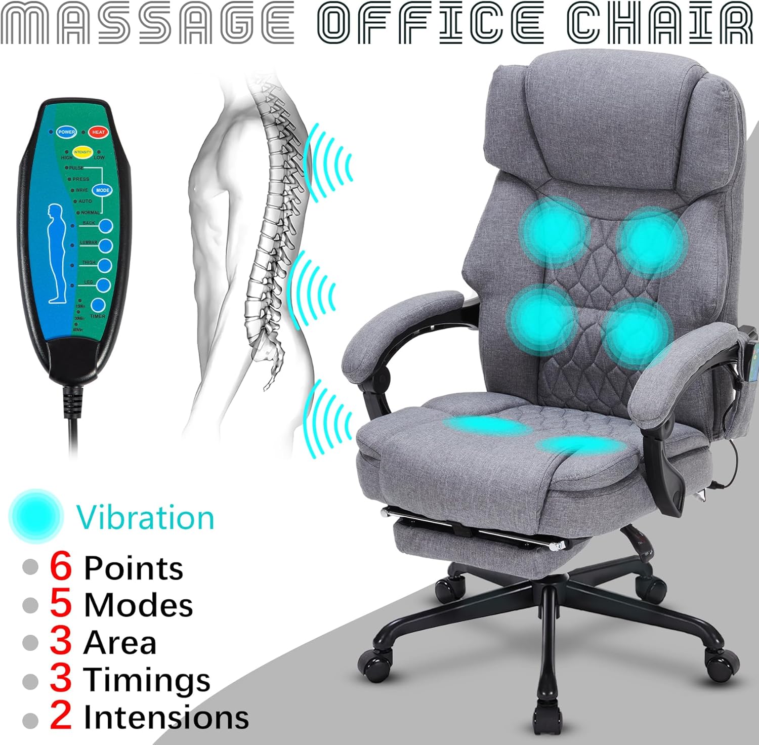 Massage Office Chair with Footrest 6 Point Vibration and Heating Home Executive Office Desk Chair wourant