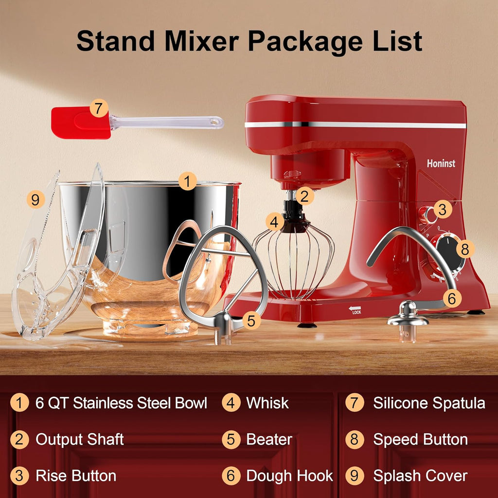 10-Speed Stand Mixer with 8-in-1 Splash Guard, Tilt Head, 6-Quart Stainless Steel Bowl + Dishwasher-Safe Dough Hook/Whisk/Blender/Scraper wourant