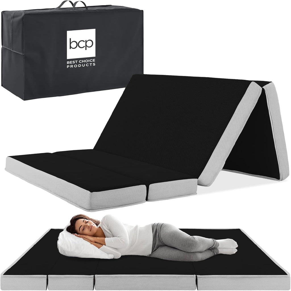 4in Portable Queen-Size Mattress, Tri-Fold Mattress for Camping, Guest, Toddler wourant