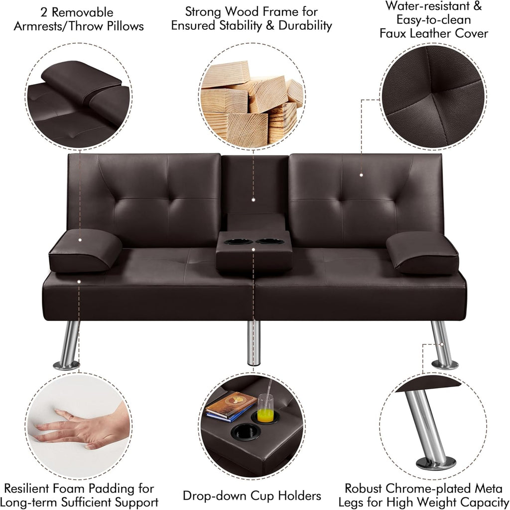 Convertible Sofa Bed Modern Imitation Leather Home Recliner Flip Double Sofa Folding Sofa Bed Guest Bed wourant