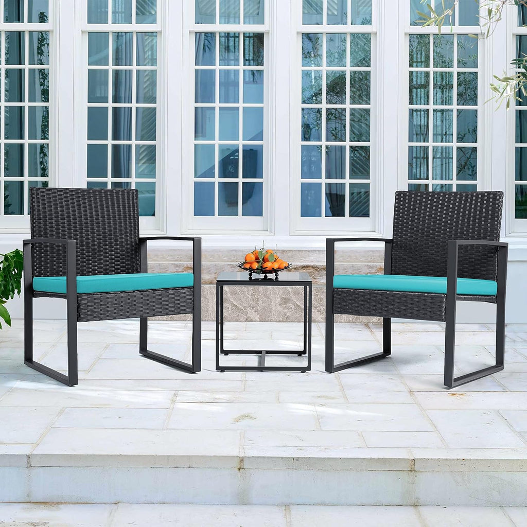 Flamaker 3 Pieces Patio Set Outdoor Wicker Furniture Sets Modern Rattan Chair Conversation Sets with Coffee Table for Yard and Bistro (Black) wourant