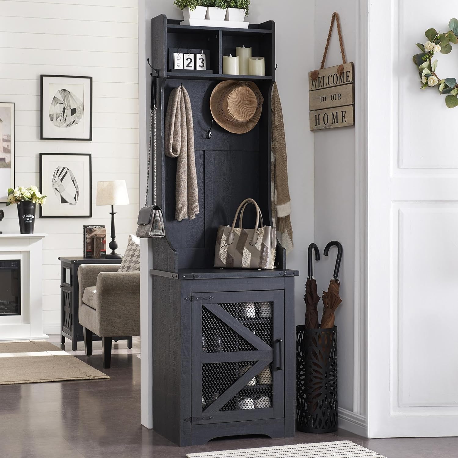 JXQTLINGMU 59-inch Farmhouse Foyer Tree with Shoe Storage, Entryway Bench Foyer Coat Rack Cabinet wourant