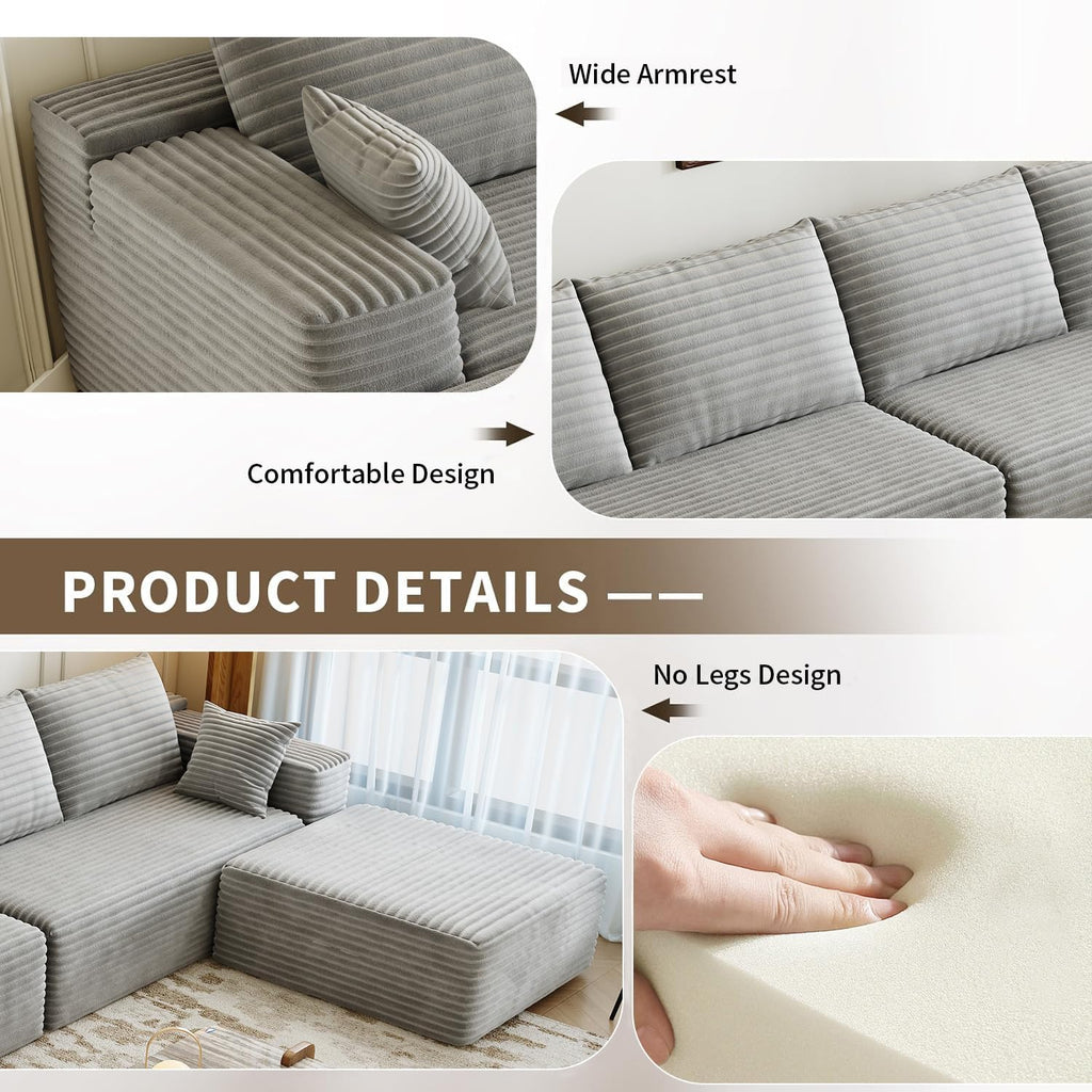 107.5" Cloud Modular Sectional Sofa Couch with L-Shape Chaise,Modern Minimalist Upholstered Couches wourant