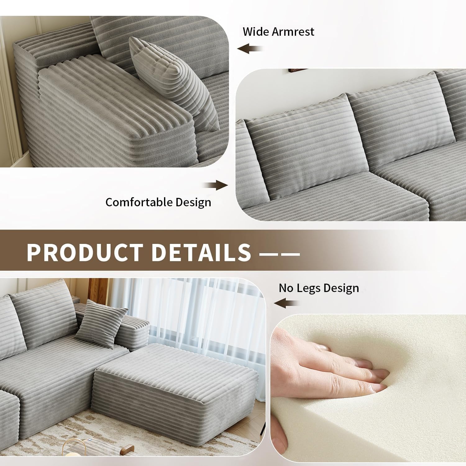 107.5" Cloud Modular Sectional Sofa Couch with L-Shape Chaise,Modern Minimalist Upholstered Couches wourant