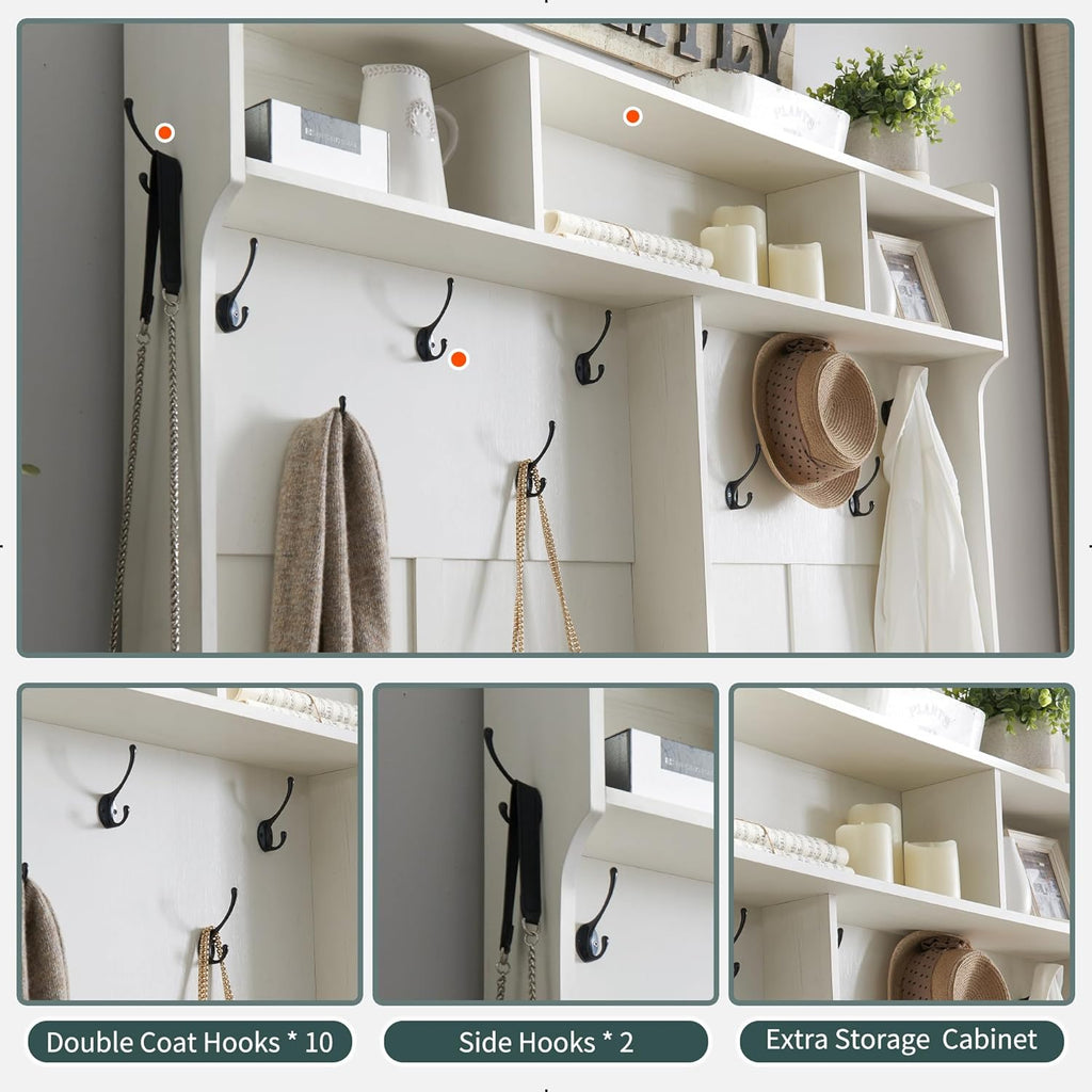 JXQTLINGMU 59-inch Farmhouse Foyer Tree with Shoe Storage, Entryway Bench Foyer Coat Rack Cabinet wourant