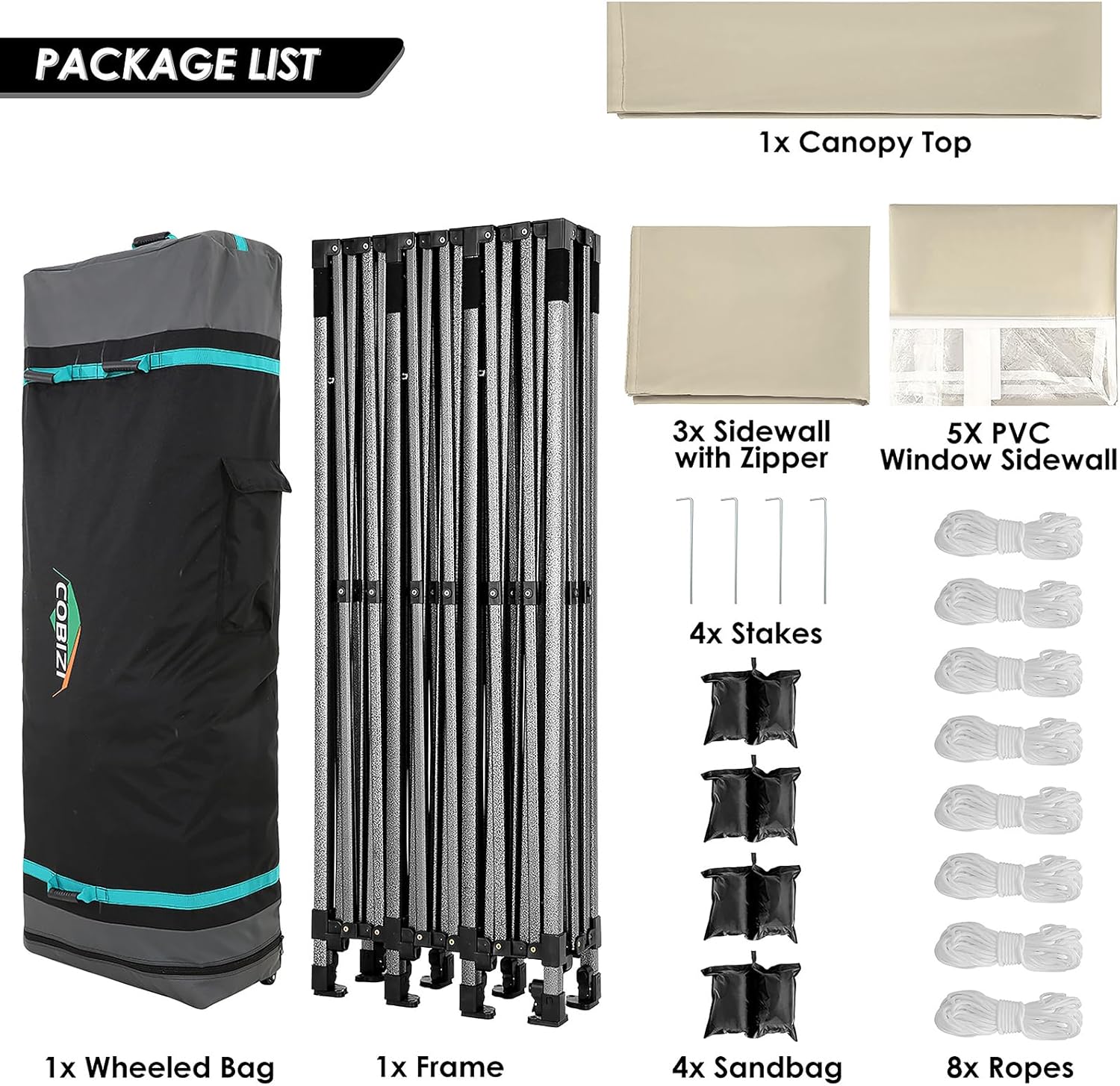 COBIZI 10x20 Heavy Duty Pop up Canopy Tent with 6 sidewalls Easy Up Commercial Outdoor Canopy Wedding Party Tents for Parties All Season Wind & Waterproof Gazebo with Roller Bag,Black(Frame Thickened) wourant
