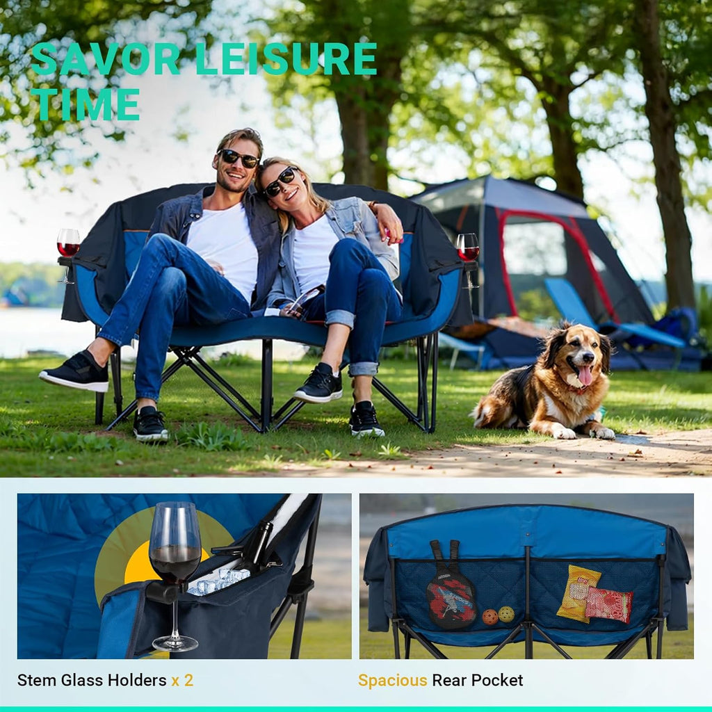 Extra Large Double Camping Chair - 2 Person Comfortable Sofa Chair Adult Loveseat - Heavy Duty Lawn Chair wourant