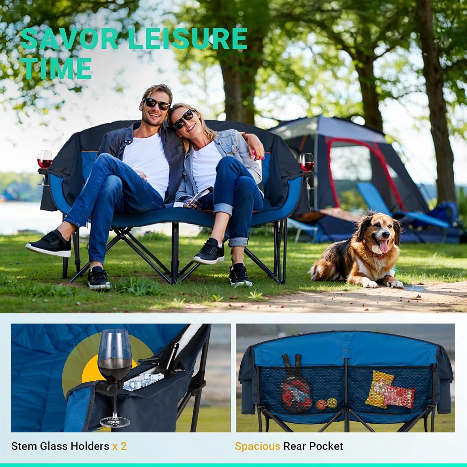 Extra Large Double Camping Chair - 2 Person Comfortable Sofa Chair Adult Loveseat - Heavy Duty Lawn Chair wourant