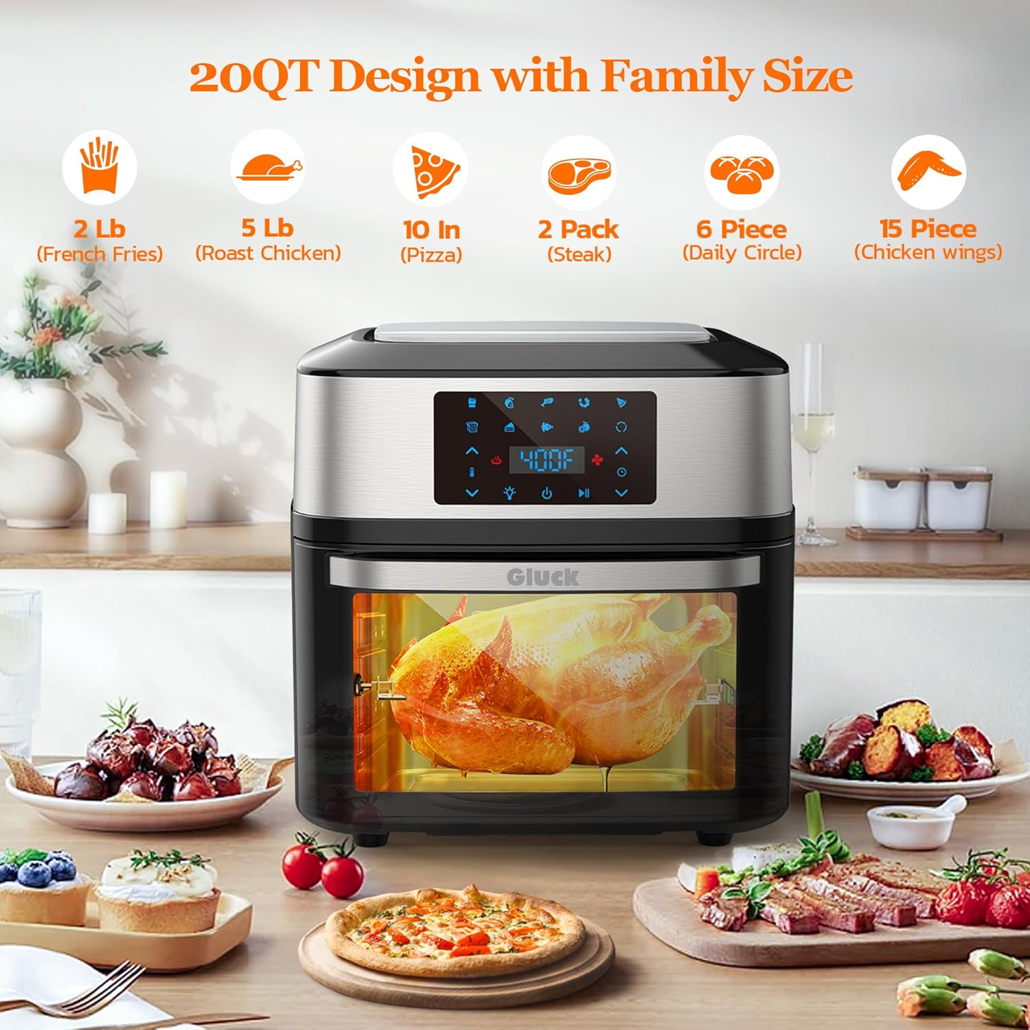 Large 20-quart air fryer 10-in-1 oven-air fryer combo Air fryer with rotisserie rack 3 dehydrating racks wourant