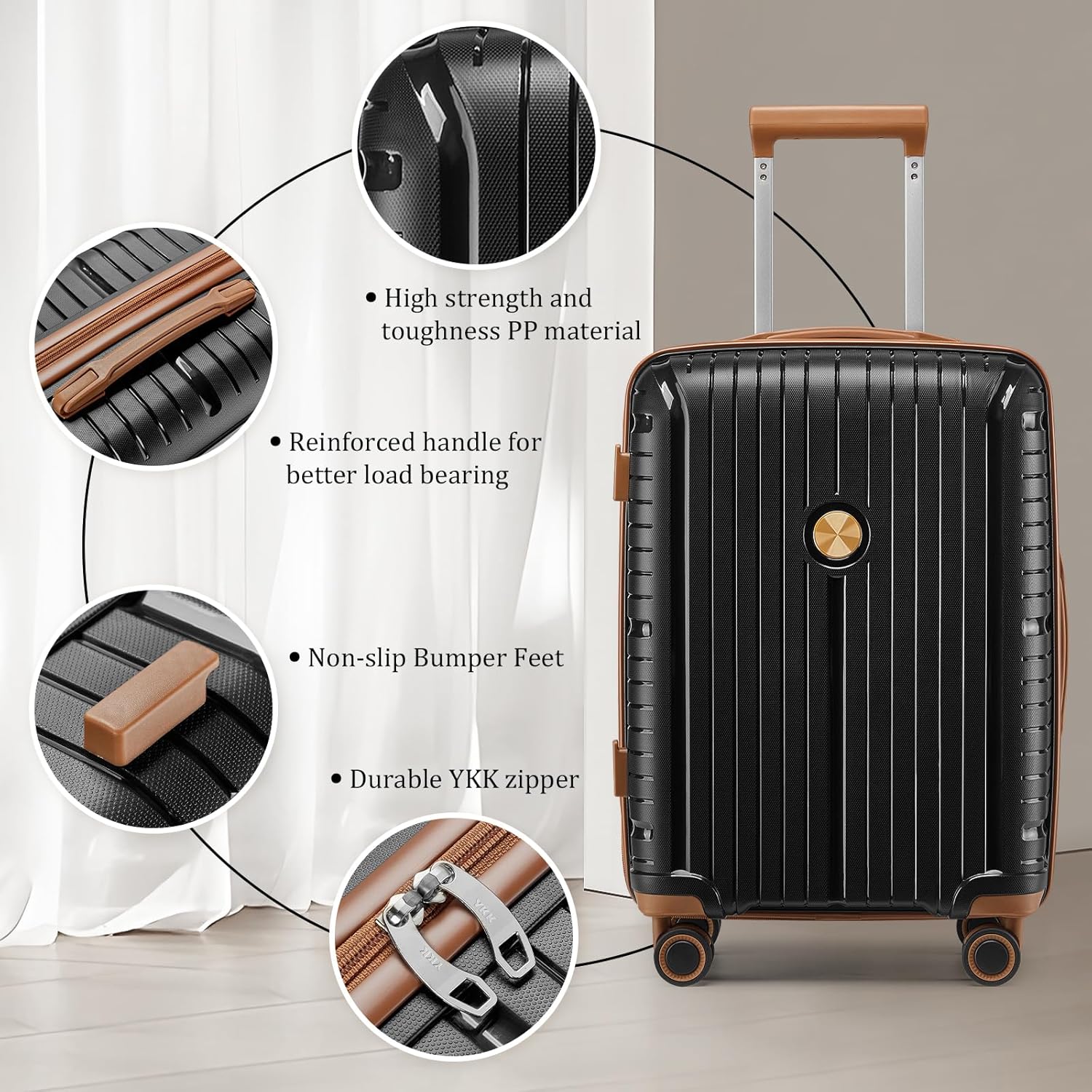5-piece PP hardshell lightweight travel carry-on luggage set with dual spinner wheels and TSA lock wourant
