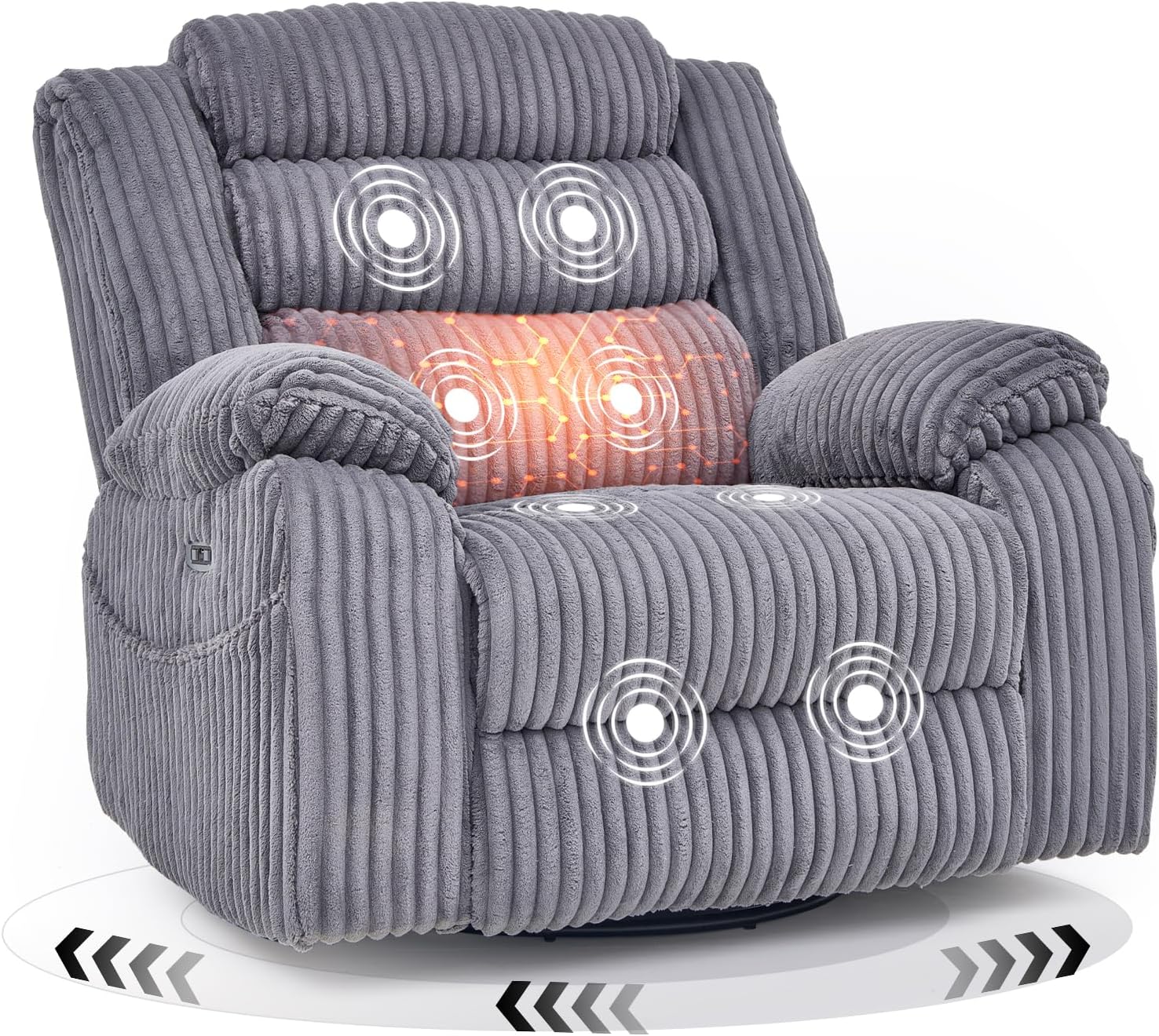 Electric rotary rocker lounge chair for adults with massage and calories, USB and C charging ports wourant