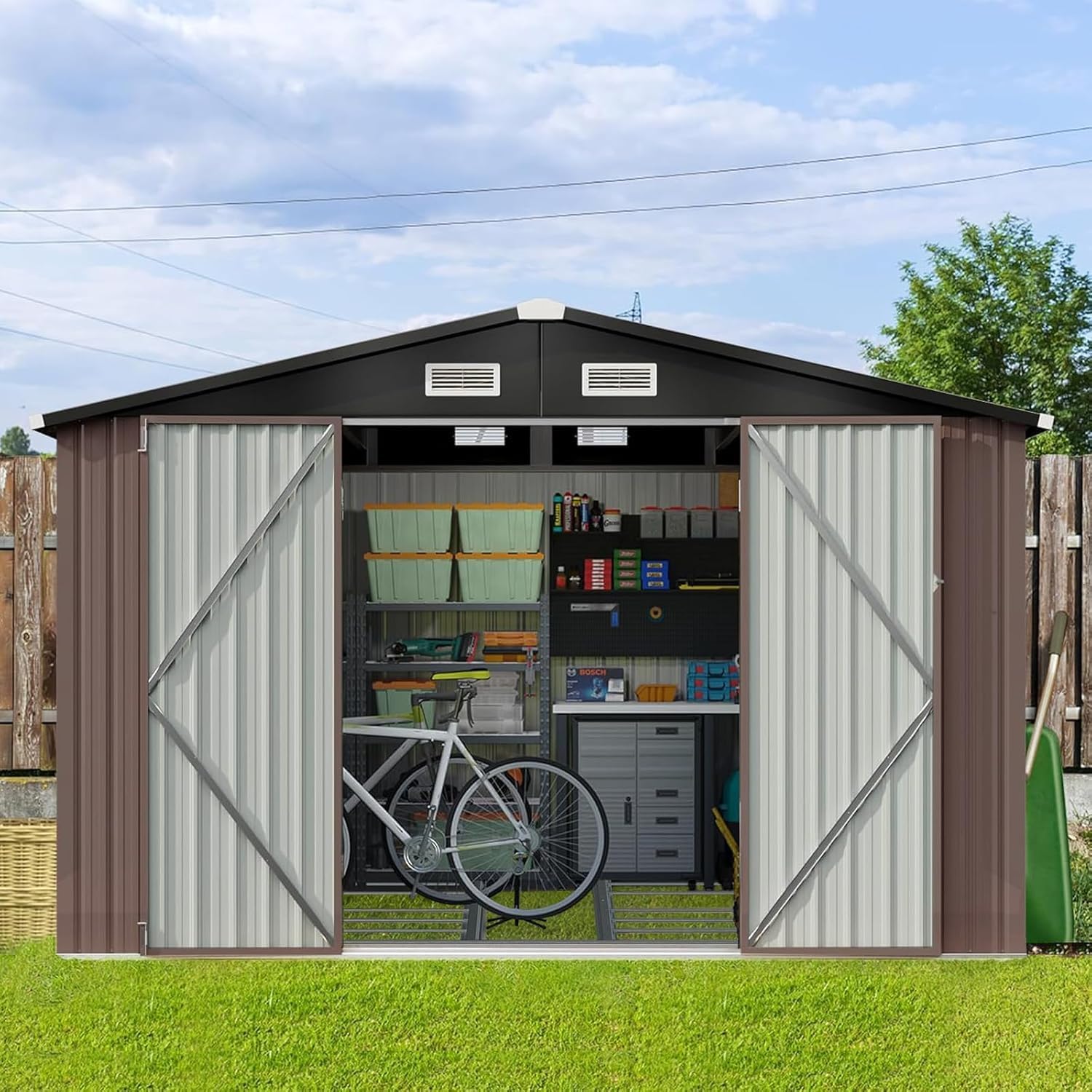 Aoxun 6.2x4 FT Shed Outdoor Storage Shed Metal Garden Shed Slooping Roof Tool Shed Bike Shed wourant