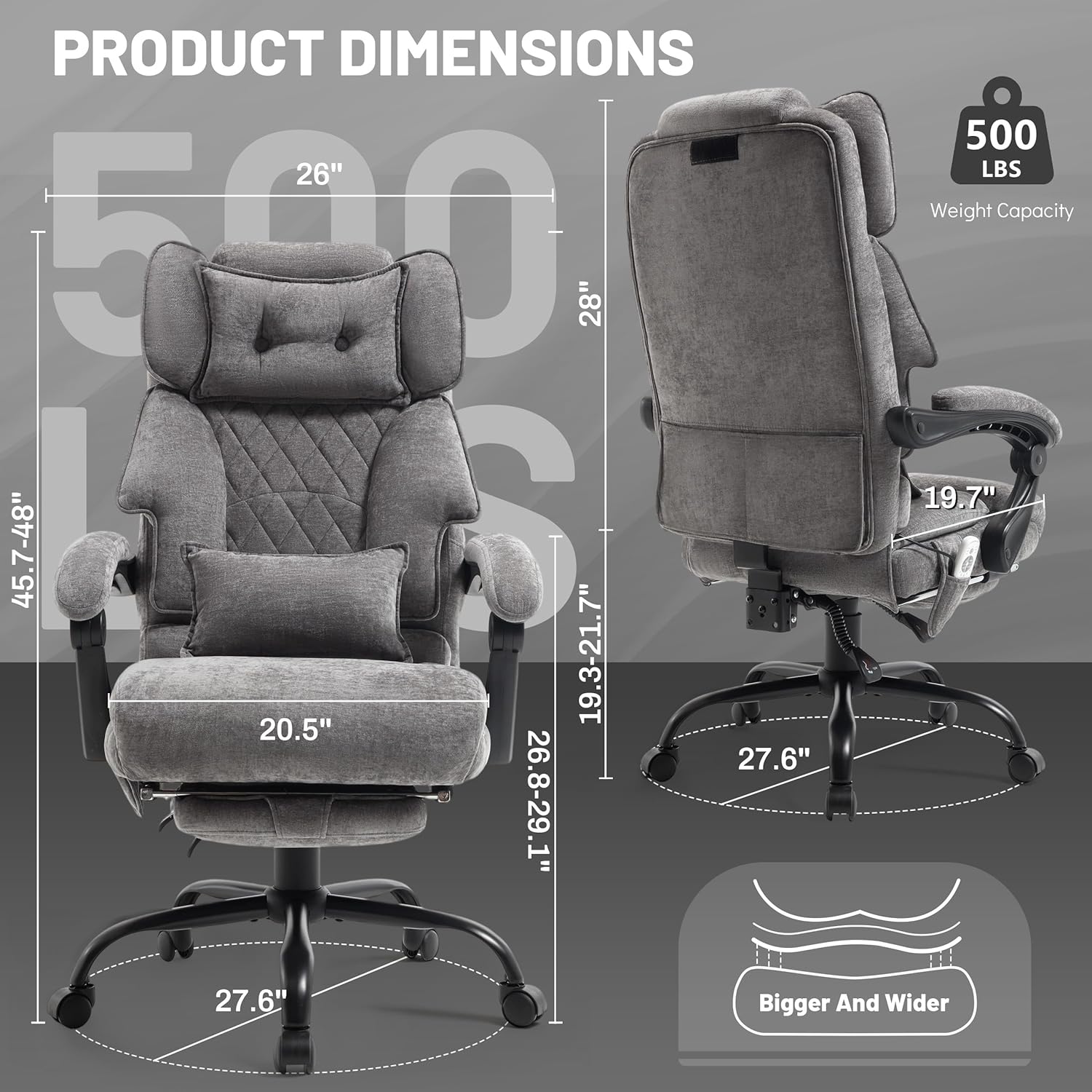 Massage Office Chair with Footrest, Large and Tall Leather Office Chair 500 lbs wourant