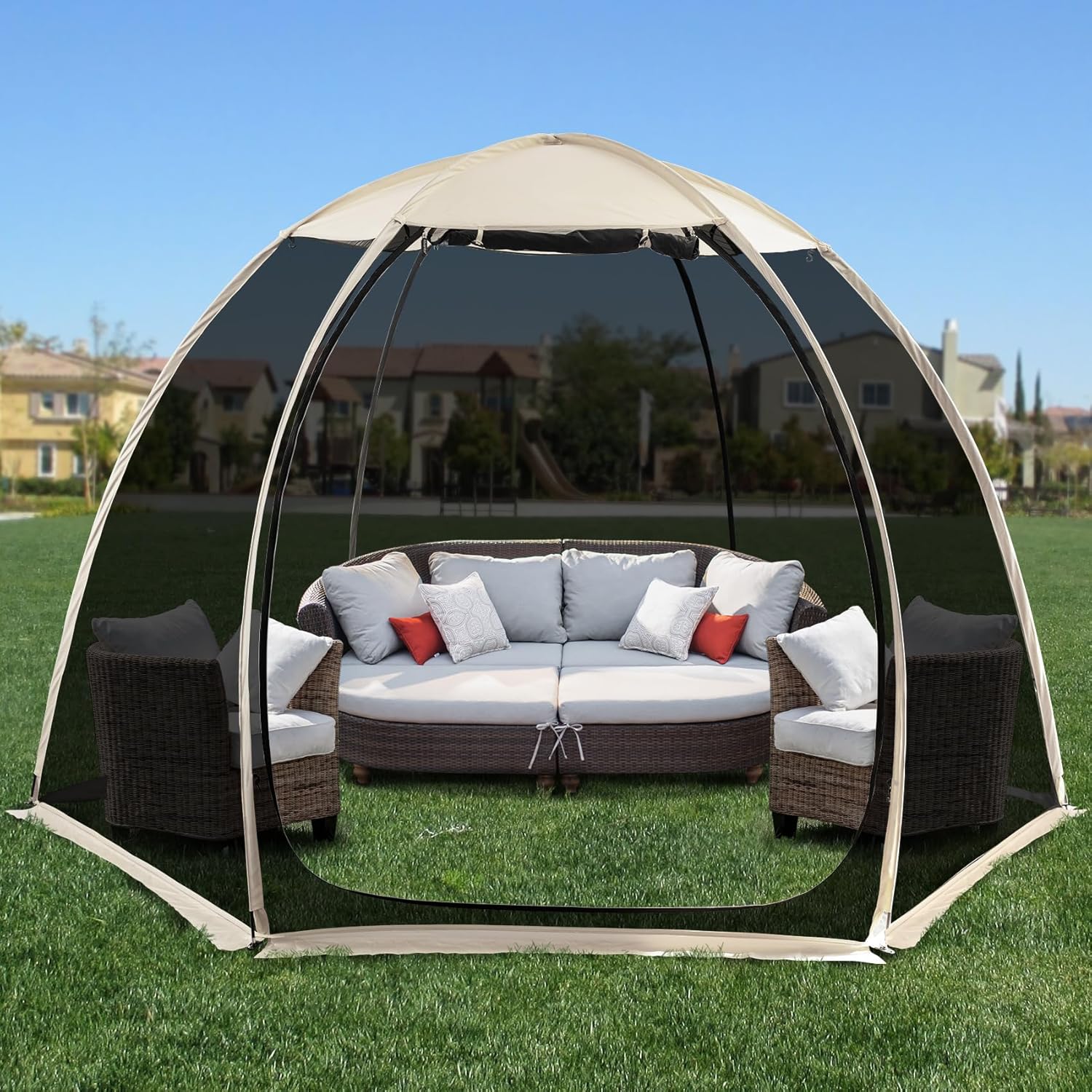 Screen gazebo, sleeps 6-10-15 people Igloo-style canopy tent with mosquito net on the sides Perfect for garden, patio, backyard wourant