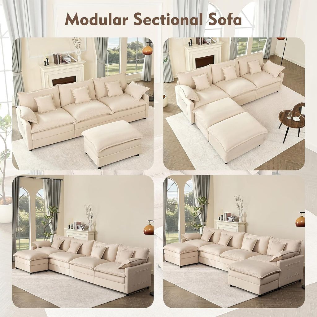 108 Inch U Shape Sofa Sectional Sofa Comfortable Cloud Sofa with Removable Footstool wourant