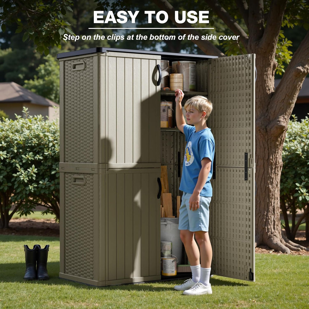 Greesum Outdoor Horizontal Storage Shed 27 Cu.ft Resin Large Storage Box for Garden Patio wourant
