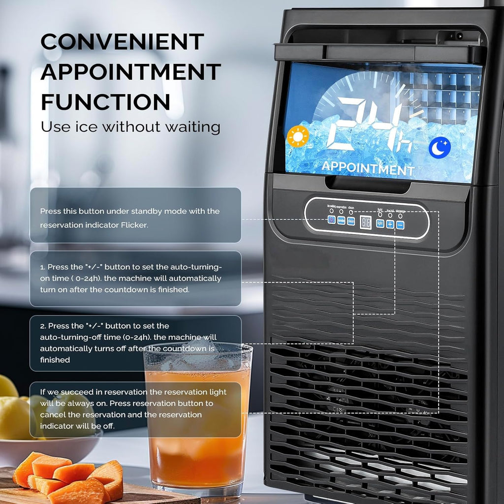 VINGLI Commercial Ice Maker Machine,90lbs/24H Plastic Under Counter Ice Maker with 11lbs Storage,Dual Water Supply Options,Self-Cleaning,Timing Function,for Home Bar Cafe Restaurant Kitchen wourant