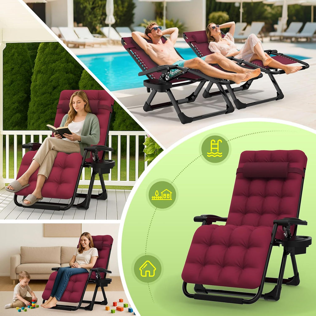 Indoor and outdoor patio chair folding lounge chair zero gravity chair with removable cushion camping lounge chair wourant