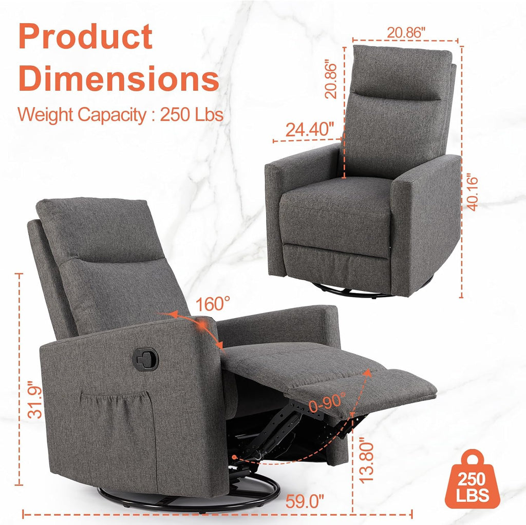 Sweetcrispy Massage Recliner Chair for Adults, Adjustable Home Theater Seating with Lumbar Support for Living Room, Modern Fabric Reclining, Light Grey wourant