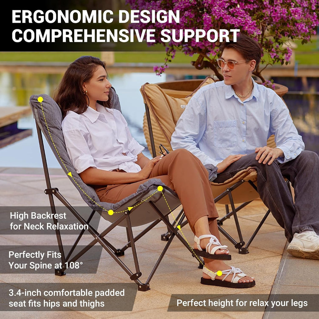KingCamp Butterfly Chair, Oversized Thick Padded Comfy Camping Chairs Portable Folding Chair 400lbs Heavy Duty Seat with High Backrest & Carry Bag for Outdoor Indoor Patio Lawn Home Living Bed Room wourant