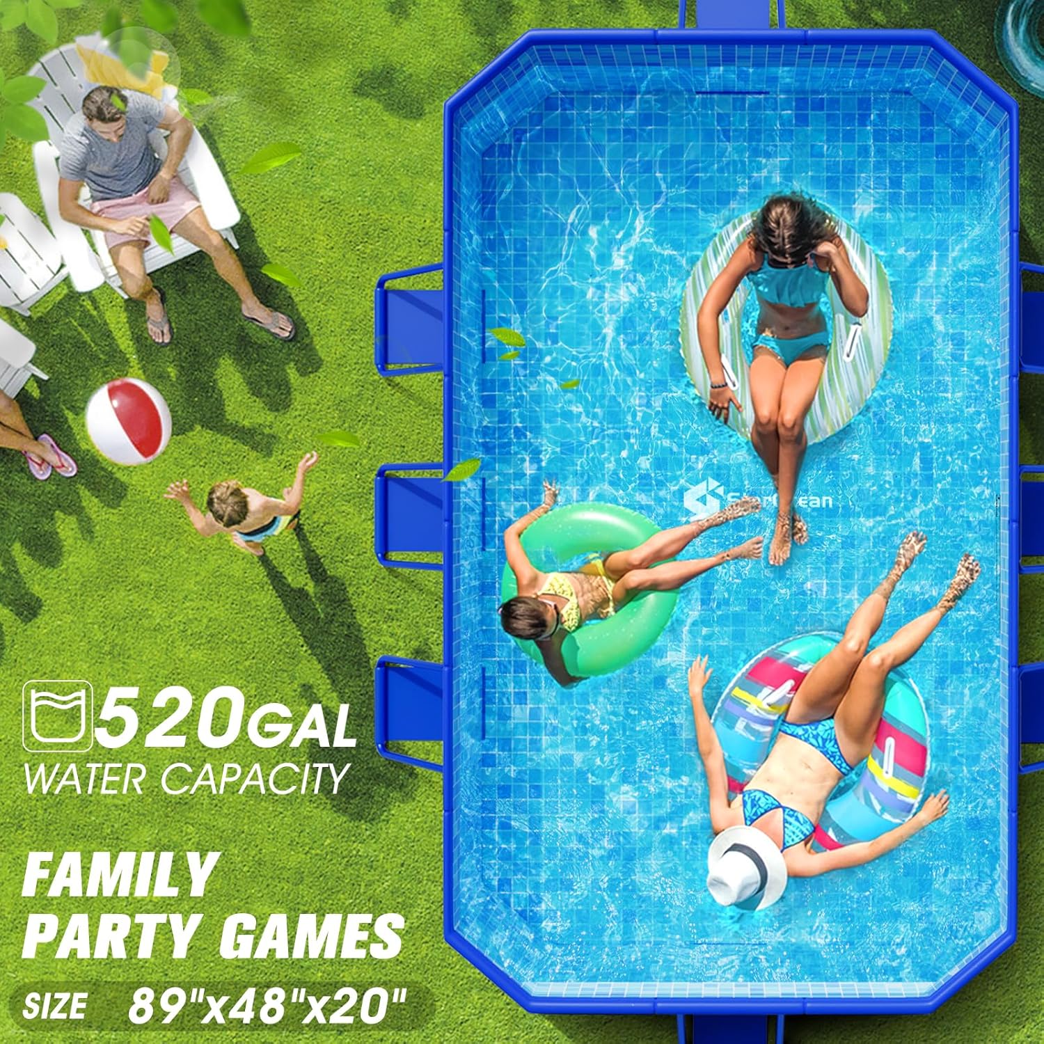 Foldable Pool, Large Non-Inflatable Swimming Pool for Kids,Adult Collapsible Pools Hard Plastic Shell, Oversized Thickened,Portable Folding Kids Pools for Backyard-Mosaic Design-89"x48"x20" wourant