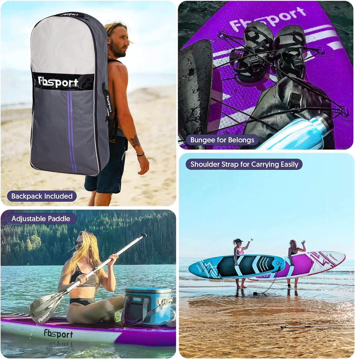 FBSPORT 11' Premium Stand Up Paddle Board, Yoga Board with Durable SUP Accessories & Carry Bag | Wide Stance, Surf Control, Non-Slip Deck, Leash, Paddle and Pump for Youth & Adult wourant