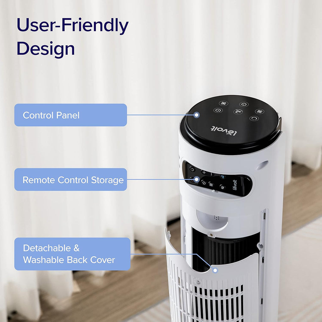 LEVOIT Tower Fan for Bedroom, Standing Fan with 28dB Quiet for Sleep, Remoter, 12H Timer, 25ft/s Velocity, 5 Speeds, 4 Modes, 90° Oscillation for Home, Office, Indoor, Bladeless 36 inch, White wourant
