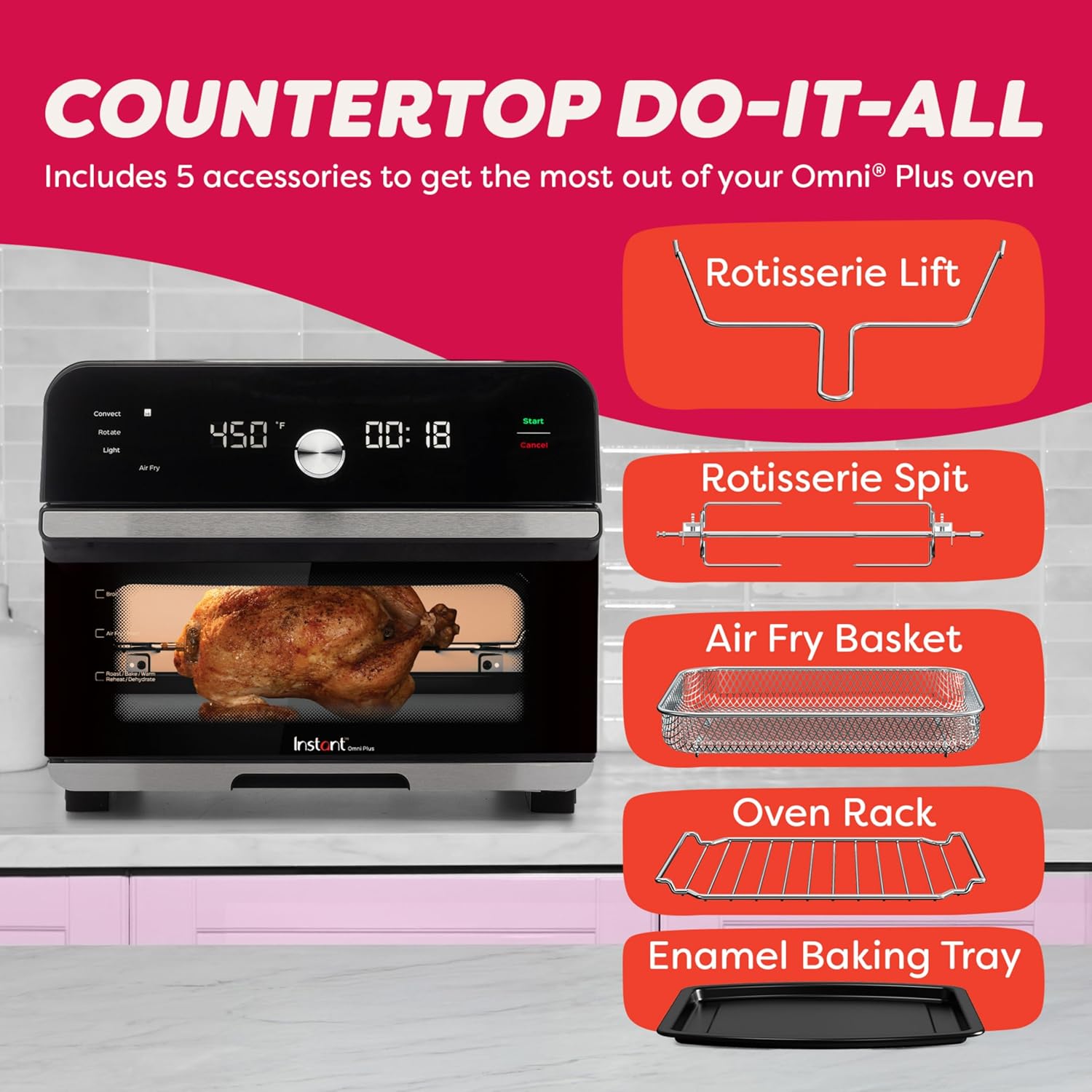 Instant Pot Omni Plus 19QT/18L Toaster Oven Air Fryer, 10-in-1 Functions, Fits 12" Pizza, Crisp, Broil, Bake, Roast, Toast, Warm, Convection, 100+ In-App Recipes, from the Makers of Instant Pot, Black wourant