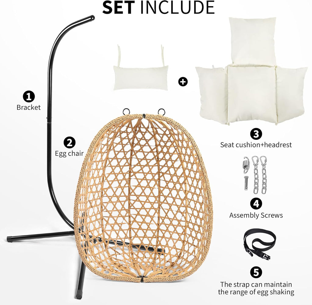 Egg Chair with Stand Patio Wicker Hanging Chair Hammock Swing Chair 350LBS Capacity wourant