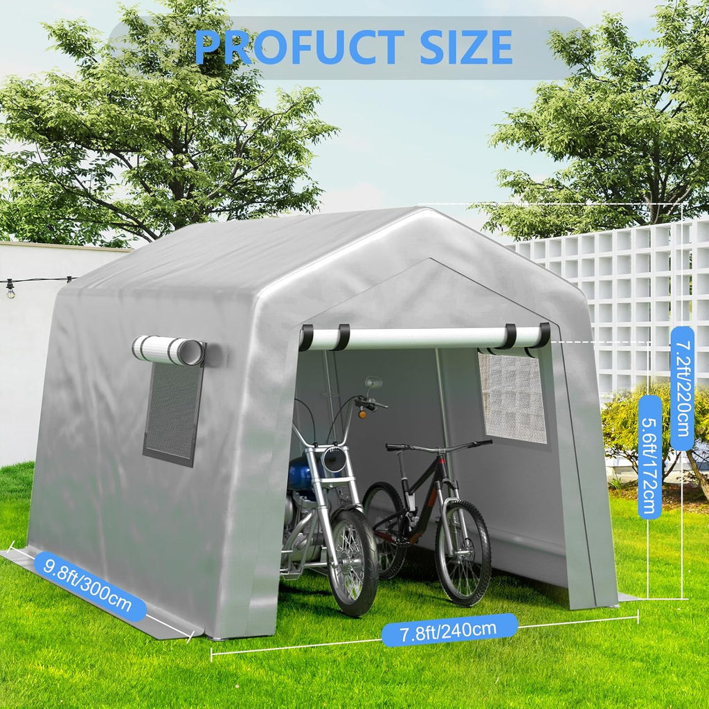 6x8 ft Heavy Duty Carport Tent Portable Garage with Removable Side Walls and Door Four Seasons Tarpaulin wourant