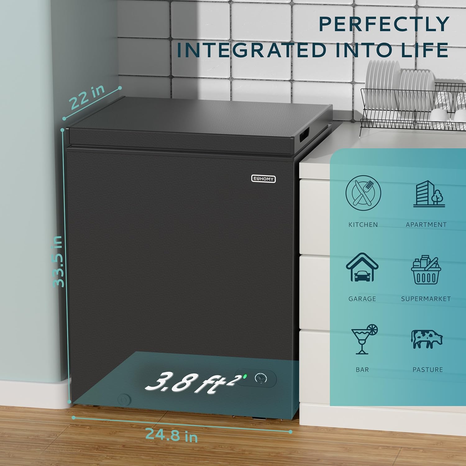 EUHOMY 3.5 Cu.Ft Chest Freezer with Removable Basket, Small Deep Freezer Adjustable 7 Thermostat, Quiet Mini Freezer Free-Standing Top Door, Energy Saving for Apartment/Garage/Basement/Dorm/Home,Black wourant