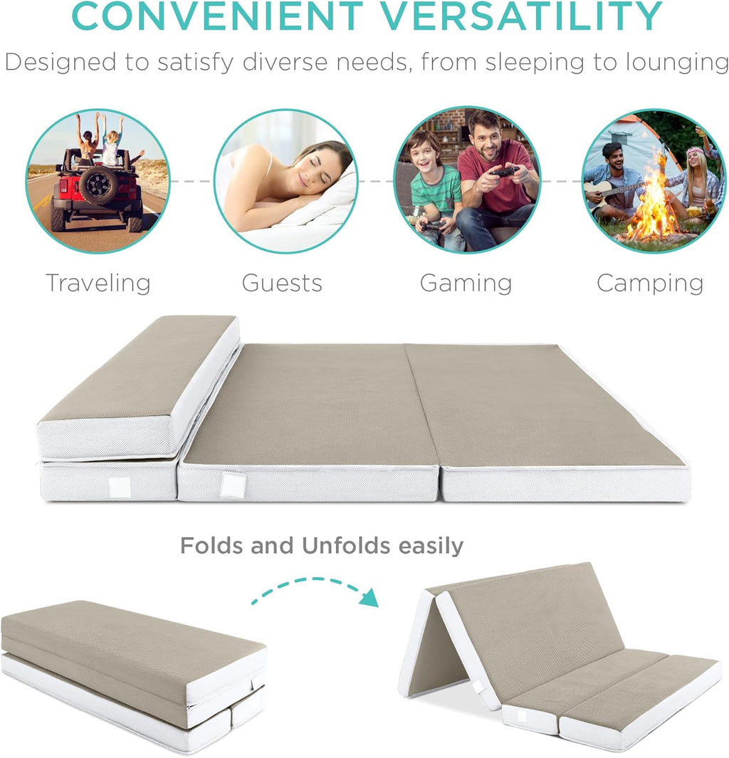 4in Portable Queen-Size Mattress, Tri-Fold Mattress for Camping, Guest, Toddler wourant