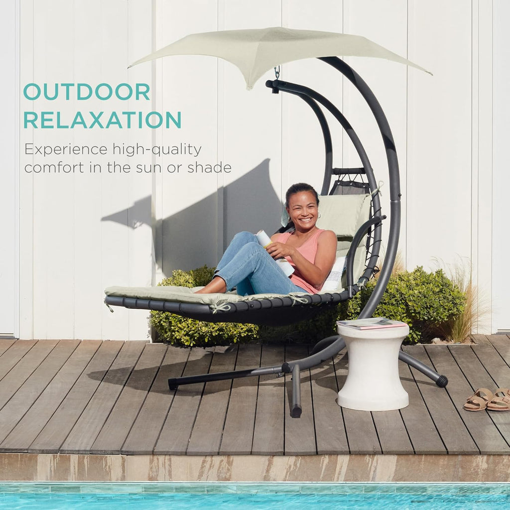 Best Choice Products Outdoor Hanging Curved Steel Chaise Lounge Chair Swing w/Built-in Pillow and Removable Canopy - Teal wourant