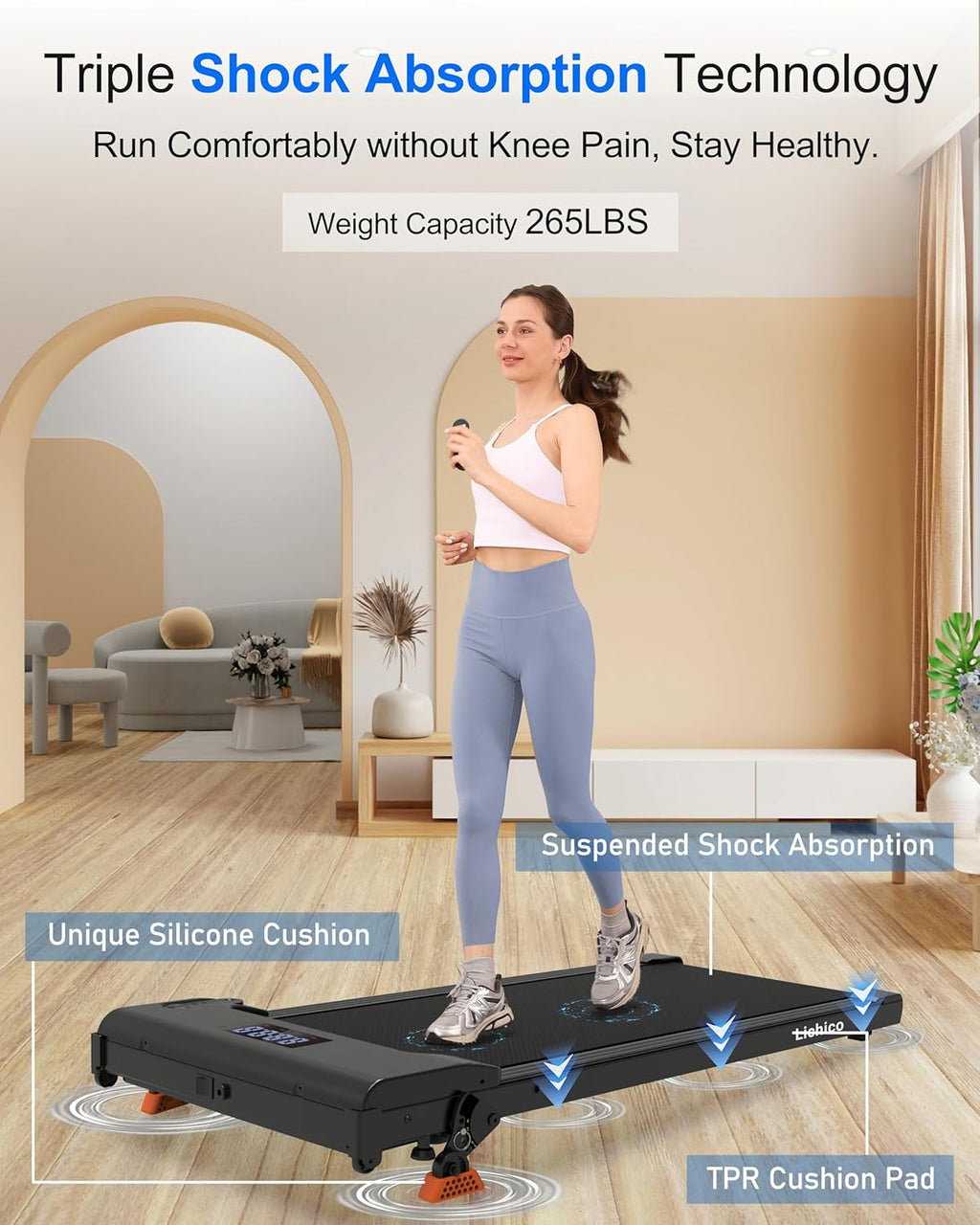 Lichico Walking Pad Under Desk Treadmill, Ultra-Quiet Brushless Electric Walking and Jogging Treadmill with Remote Control wourant