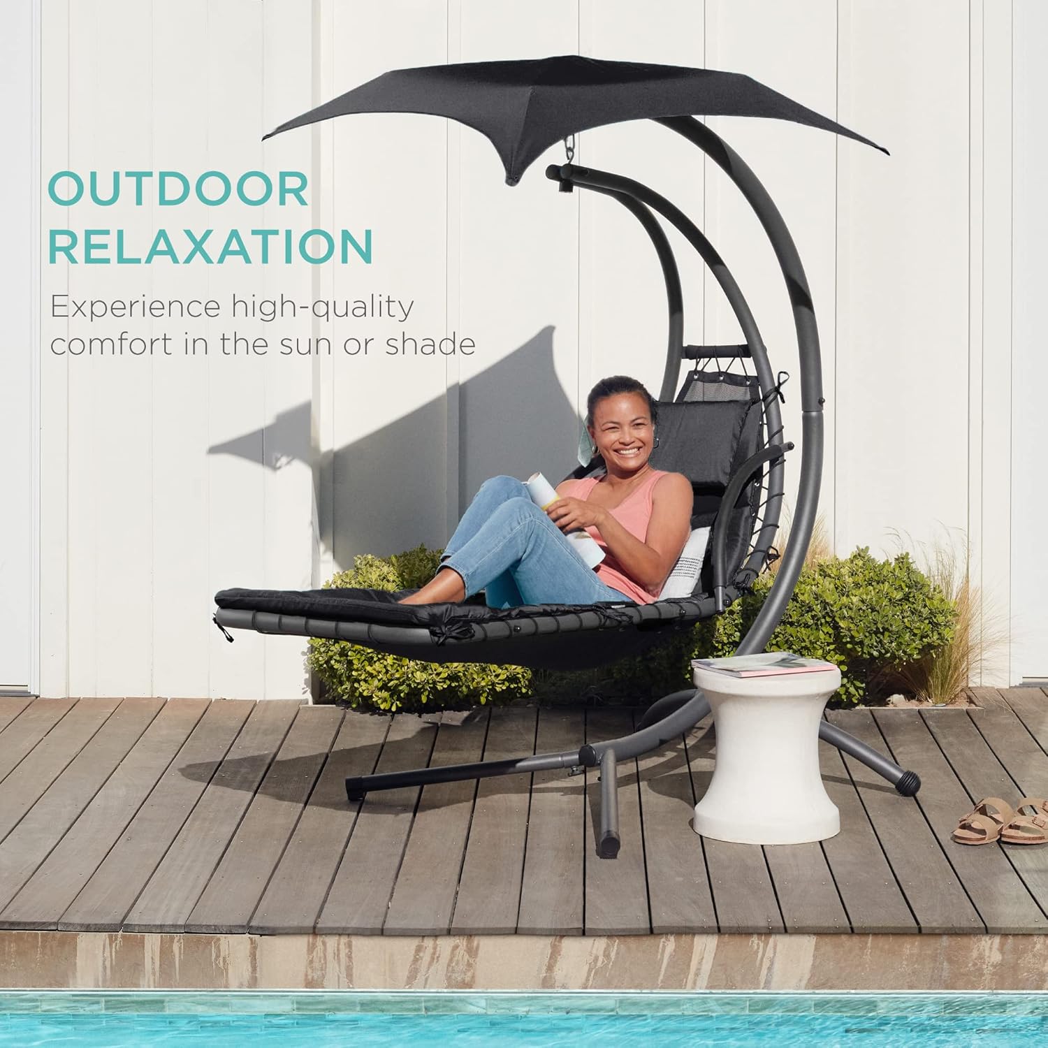 Best Choice Products Outdoor Hanging Curved Steel Chaise Lounge Chair Swing w/Built-in Pillow and Removable Canopy - Teal wourant
