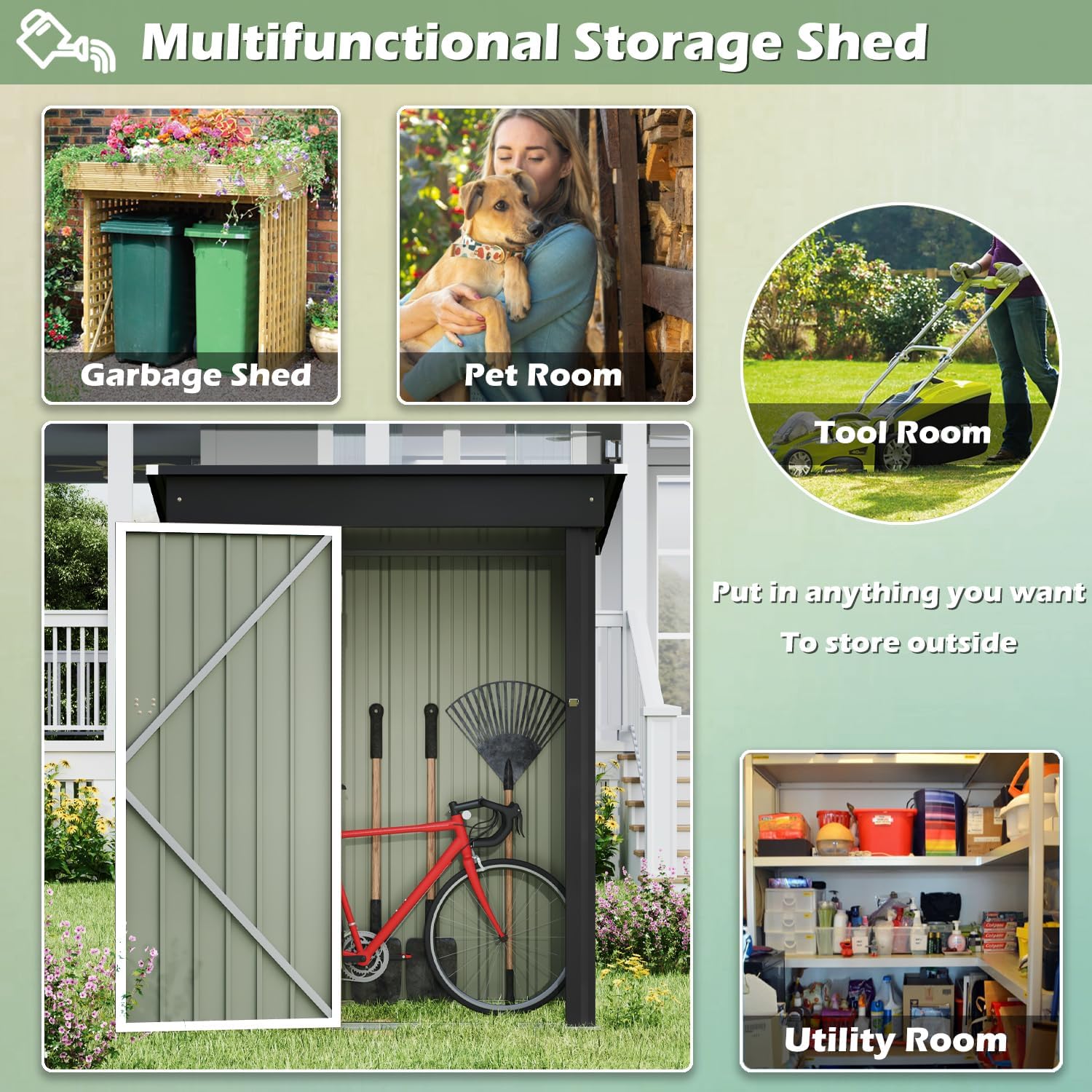 Devoko Outdoor Storage Shed 5 x 3 FT Lockable Metal Garden Shed Steel Anti-Corrosion Storage House with Single Lockable Door for Backyard Outdoor Patio wourant