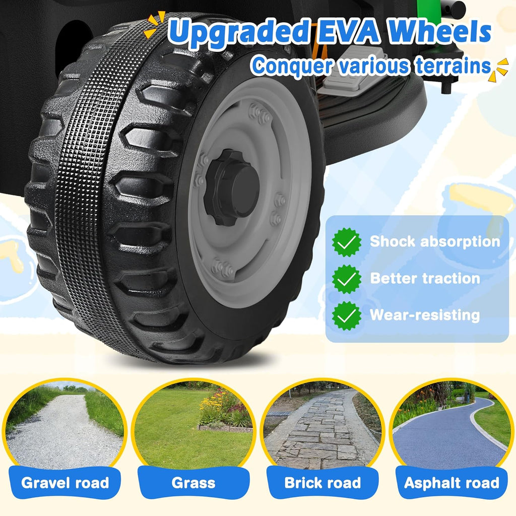 24V Ride On Tractor w/Tiltable & Detachable Trailer, 2x65W Motors, EVA Tires, Remote Control, Bluetooth, Shifter, Music, Electric Car for Kids, Green wourant