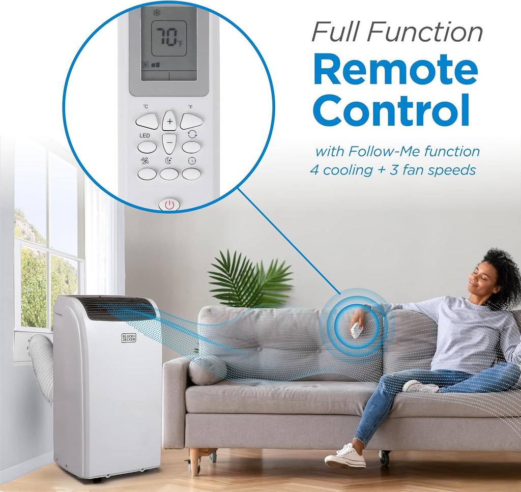 BLACK+DECKER Smart Portable Air Conditioner with Heat, 12,000 BTU Cooling, 9,000 BTU Heating for Rooms up to 550 Sq. Ft., Follow Me Remote, BPACT12HWT, White woonhhop