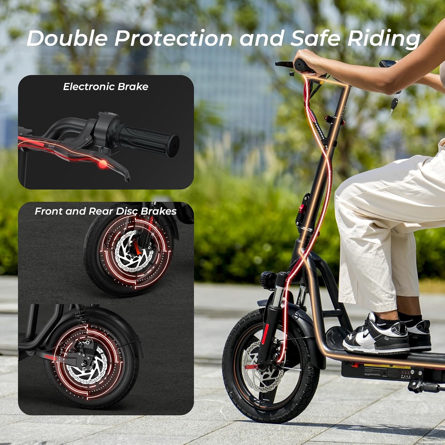 iScooter electric scooter with seat, 37/21 mile range, 28/19/15.6 mph top speed, dual suspension scooter with basket wourant