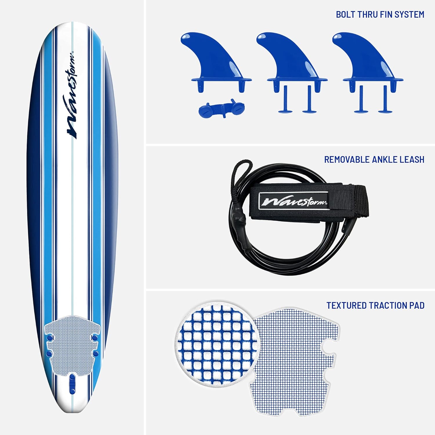 Wavestorm 8ft Classic Surfboard // Foam Wax Free Soft Top Longboard for Adults and Kids of All Levels of Surfing wourant