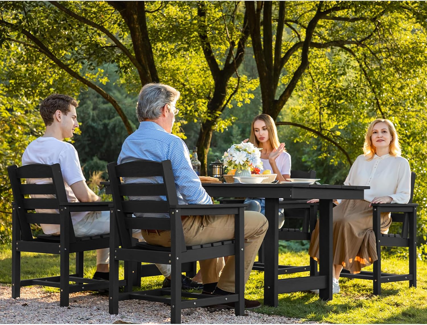 Outdoor HDPE Dining Table Set, 7-Piece Outdoor Dining Table Sets with Umbrella Hole Cut-Out Table and 6 Chairs wourant
