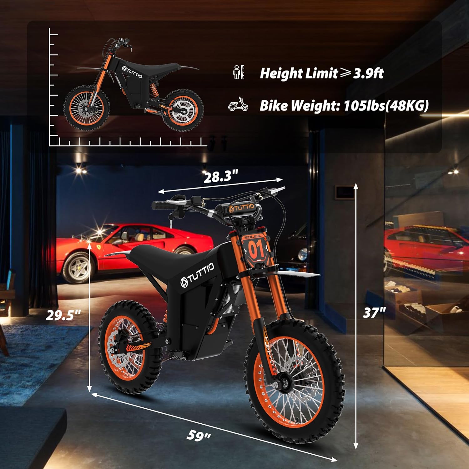 Tuttio Electric Dirt Bike Teens Adults Electric Bike 48V 21AH Removable Battery wourant