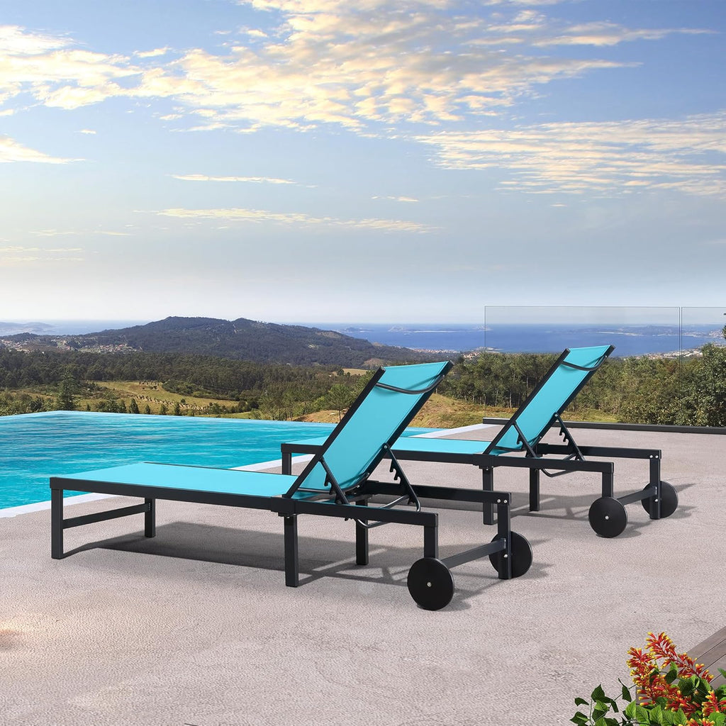 PURPLE LEAF Patio Tanning Lounge Chair Set with Face Down Hole Outdoor Aluminum Adjustable Reclining Chairs Wheels Pillows and Table for Poolside Beach Sunbathing Lounger, Beige wourant