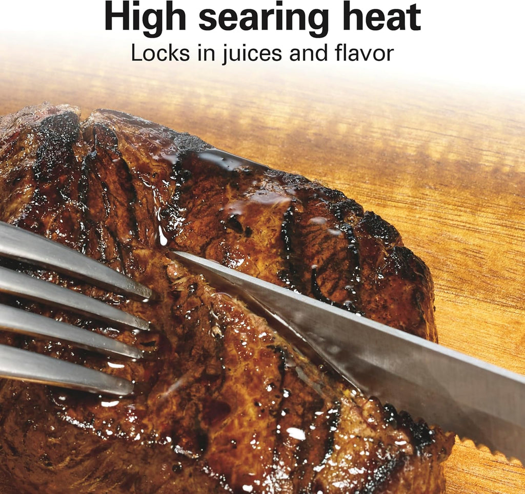 Electric Indoor Searing Grill with Viewing Window & Adjustable Temperature Control to 450F, 118 sq. in. Surface Serves 6, PFAS-Free Removable Nonstick Grate, Stainless Steel wourant