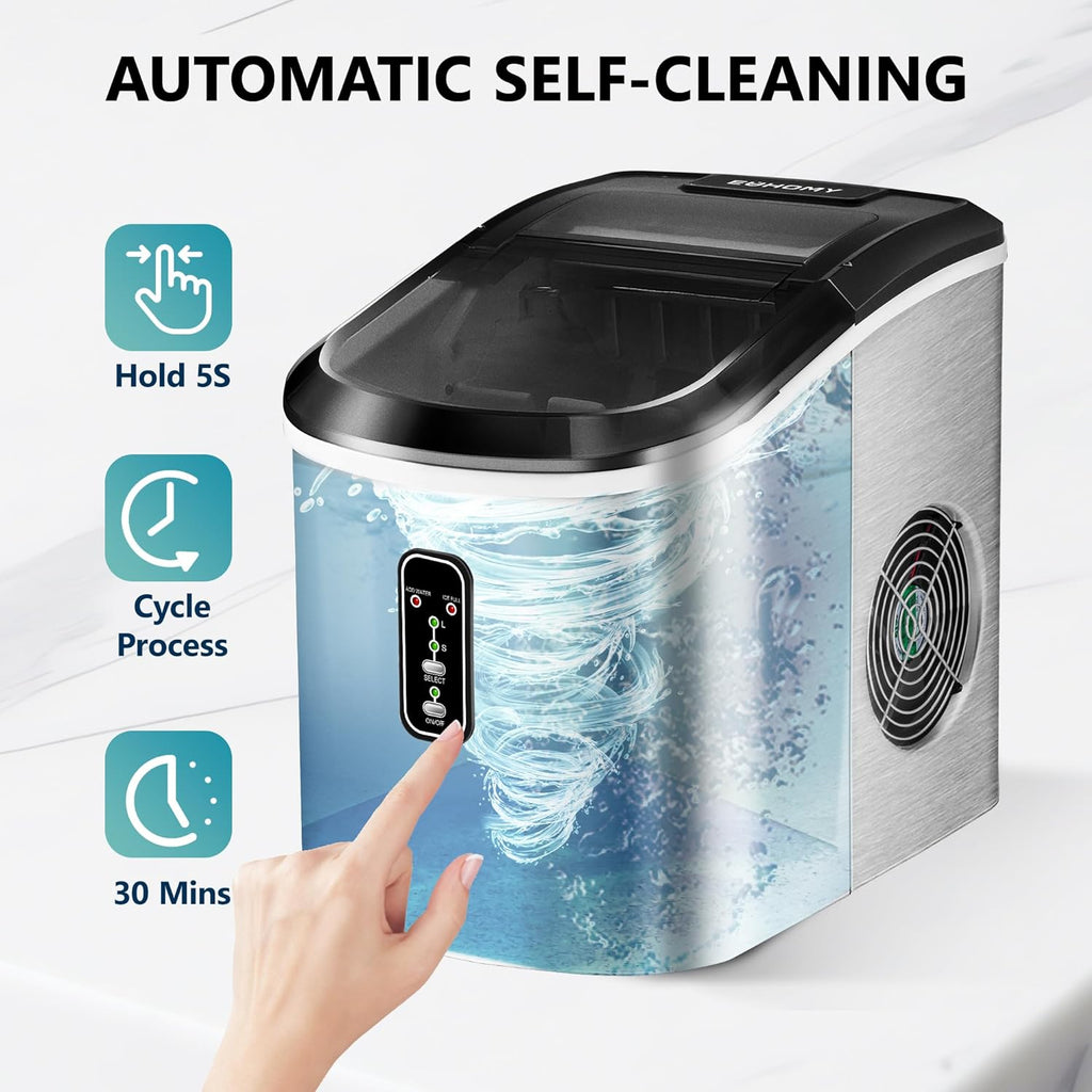 EUHOMY Nugget Ice Maker Countertop with Handle, Ready in 6 Mins, 34lbs Per Day, Removable Top Cover, Auto-Cleaning, Portable Sonic Ice Maker with Basket and Scoop, for Home/Party/RV/Camping (Black) wourant