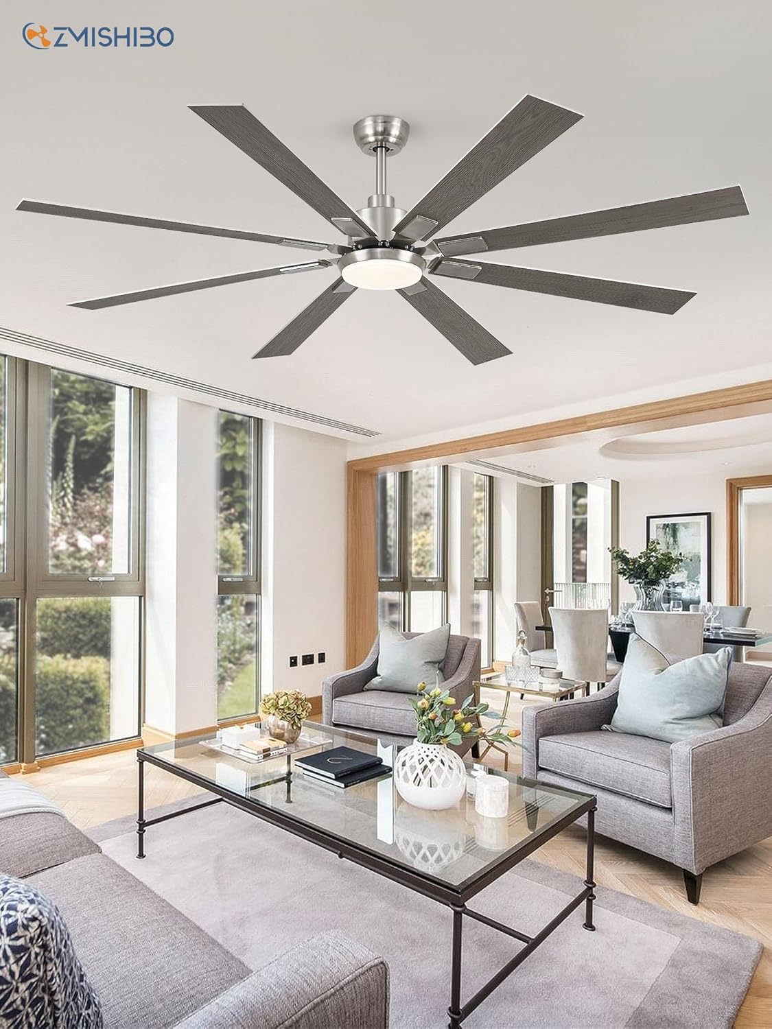 ZMISHIBO 72 inch Large Ceiling Fans with Lights and Remote, Indoor/Outdoor Black Modern Ceiling Fan for Kitchen Living Room Patio, 6 Speed Reversible Quiet DC Motor, 3 CCT, Dual Finish 8 Blades wourant
